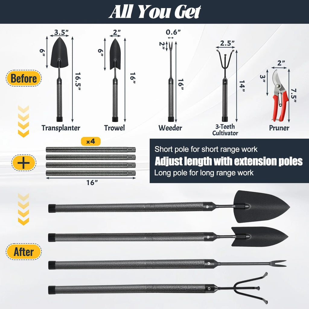 Garden Tools Set with Extension Handles