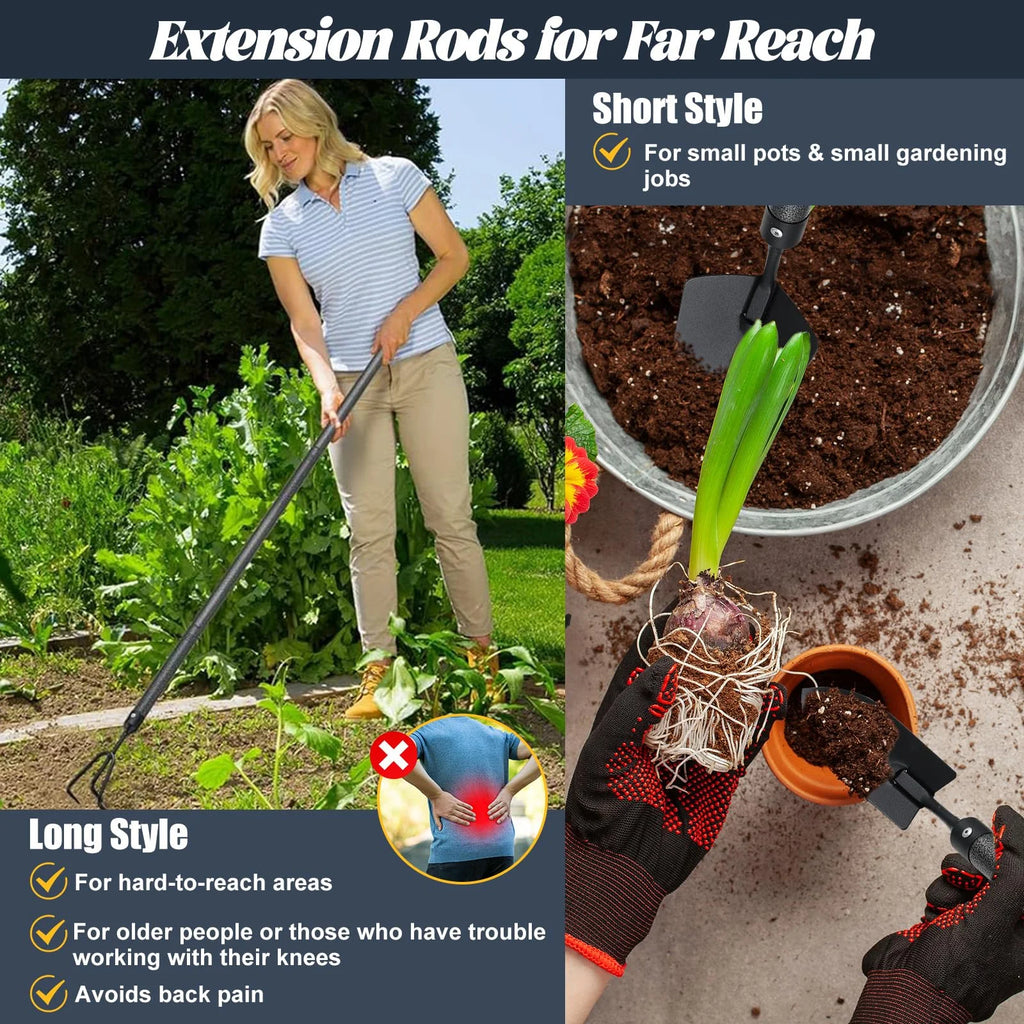 Garden Tools Set with Extension Handles
