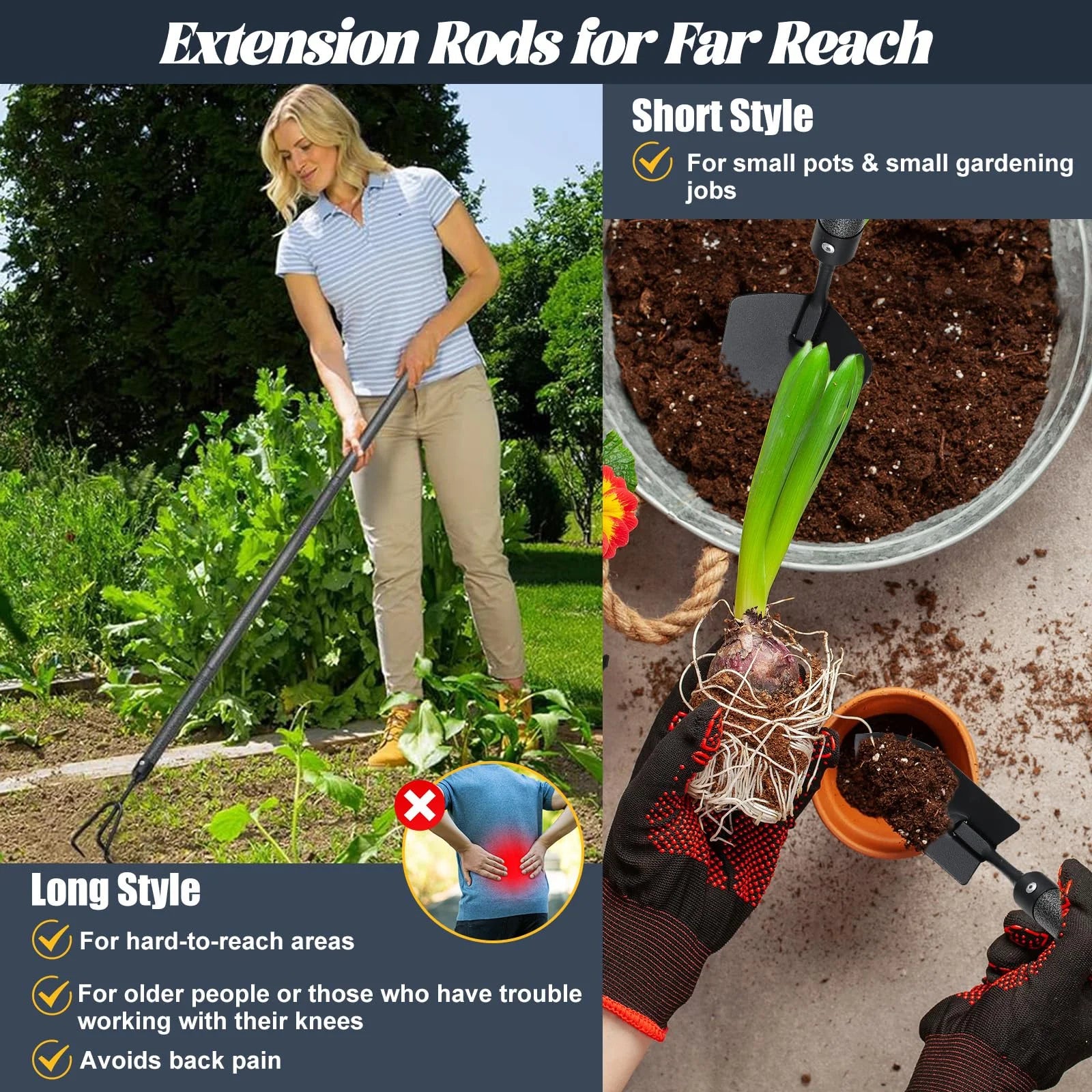 Garden Tools Set with Extension Handles